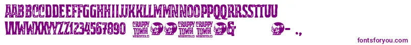 Crappy Town-Schriftart – Violette Schriften auf weißem Hintergrund