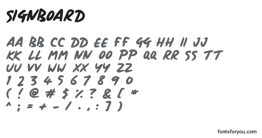 A fonte Signboard – alfabeto, números, caracteres especiais