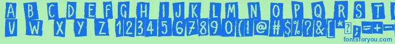 フォントCraps of Paper – 青い文字は緑の背景です。