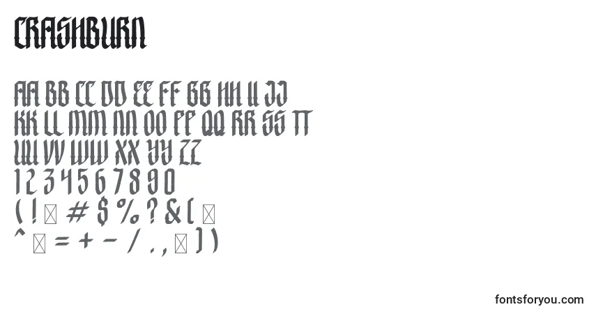 Schriftart Crashburn – Alphabet, Zahlen, spezielle Symbole