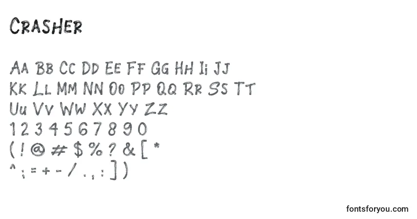 Czcionka Crasher – alfabet, cyfry, specjalne znaki