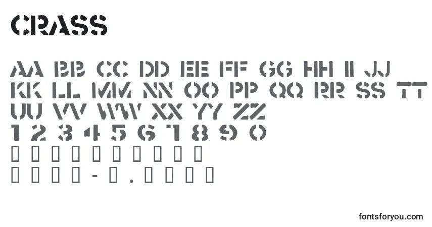 A fonte Crass (124133) – alfabeto, números, caracteres especiais
