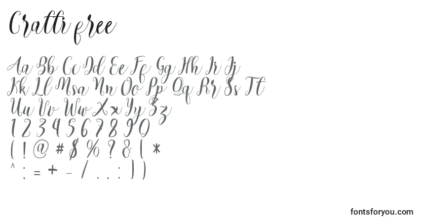 Schriftart Cratti free – Alphabet, Zahlen, spezielle Symbole