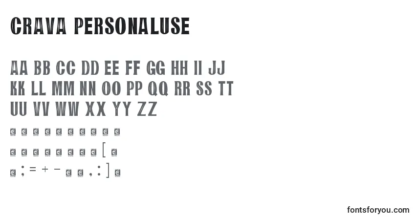 Schriftart CRAVA PersonalUse – Alphabet, Zahlen, spezielle Symbole