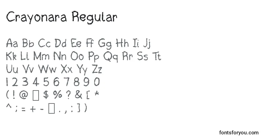 Schriftart Crayonara Regular – Alphabet, Zahlen, spezielle Symbole