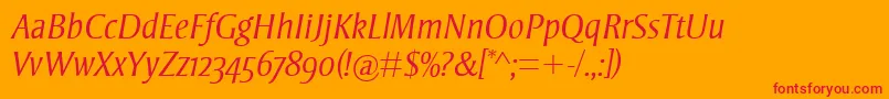 StrayhornMtOsfLightItalic-Schriftart – Rote Schriften auf orangefarbenem Hintergrund