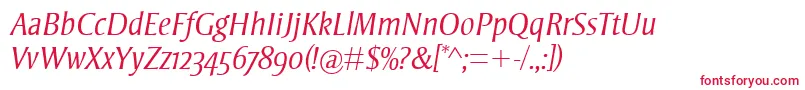 StrayhornMtOsfLightItalic-Schriftart – Rote Schriften auf weißem Hintergrund