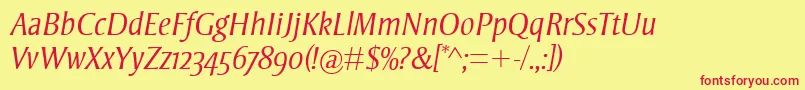 StrayhornMtOsfLightItalic Font – Red Fonts on Yellow Background