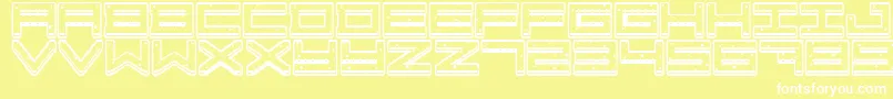 Crazy COokies-Schriftart – Weiße Schriften auf gelbem Hintergrund