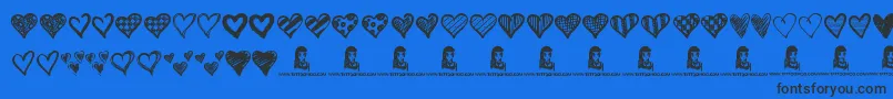Crazy Hearts Font – Black Fonts on Blue Background