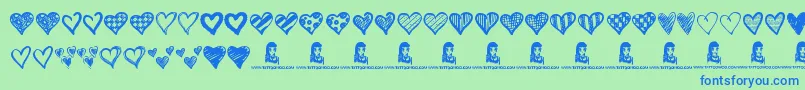 Crazy Hearts Font – Blue Fonts on Green Background
