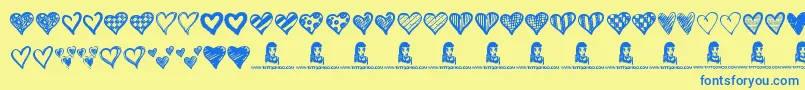 Crazy Hearts Font – Blue Fonts on Yellow Background