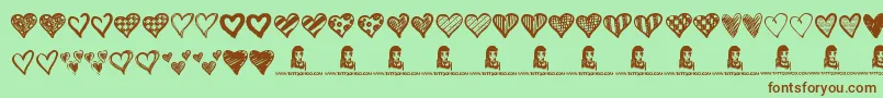 Crazy Hearts Font – Brown Fonts on Green Background