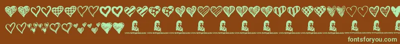 Crazy Hearts Font – Green Fonts on Brown Background