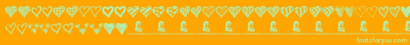 Crazy Hearts Font – Green Fonts on Orange Background