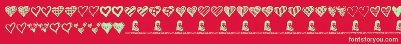 Crazy Hearts Font – Green Fonts on Red Background