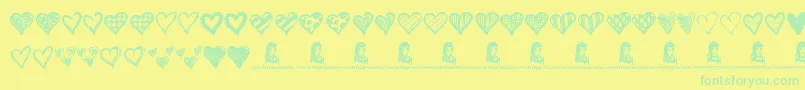 Crazy Hearts Font – Green Fonts on Yellow Background