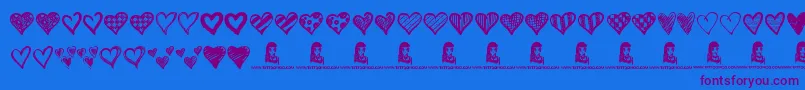 Crazy Hearts Font – Purple Fonts on Blue Background