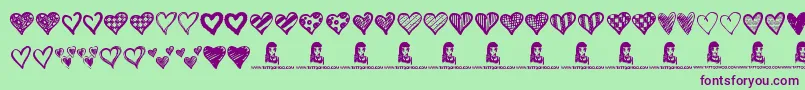 Crazy Hearts Font – Purple Fonts on Green Background