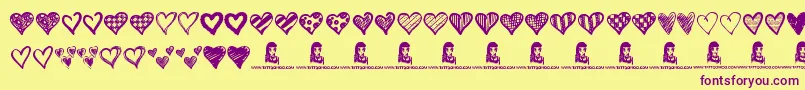 Crazy Hearts Font – Purple Fonts on Yellow Background