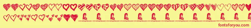 Crazy Hearts Font – Red Fonts on Yellow Background