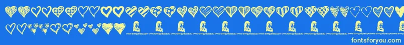 Crazy Hearts Font – Yellow Fonts on Blue Background