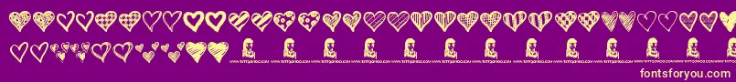 Fonte Crazy Hearts – fontes amarelas em um fundo roxo