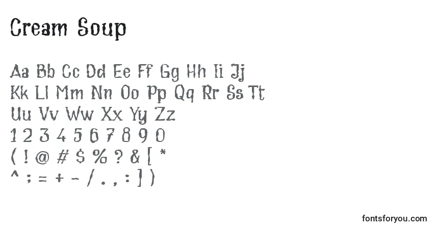 Schriftart Cream Soup – Alphabet, Zahlen, spezielle Symbole