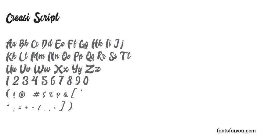 Schriftart Creasi Script – Alphabet, Zahlen, spezielle Symbole