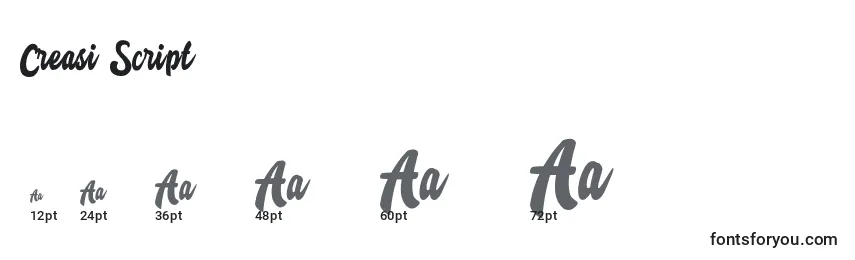 Creasi Script Font Sizes