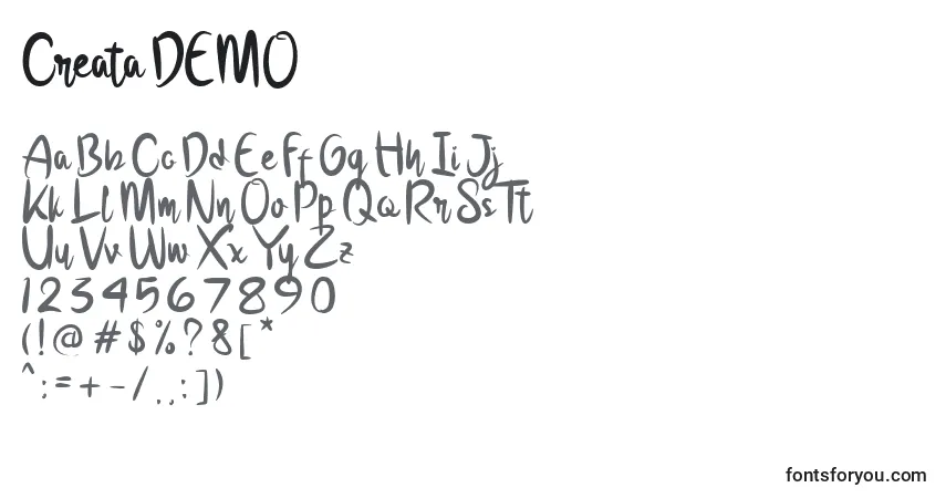 Шрифт Creata DEMO – алфавит, цифры, специальные символы