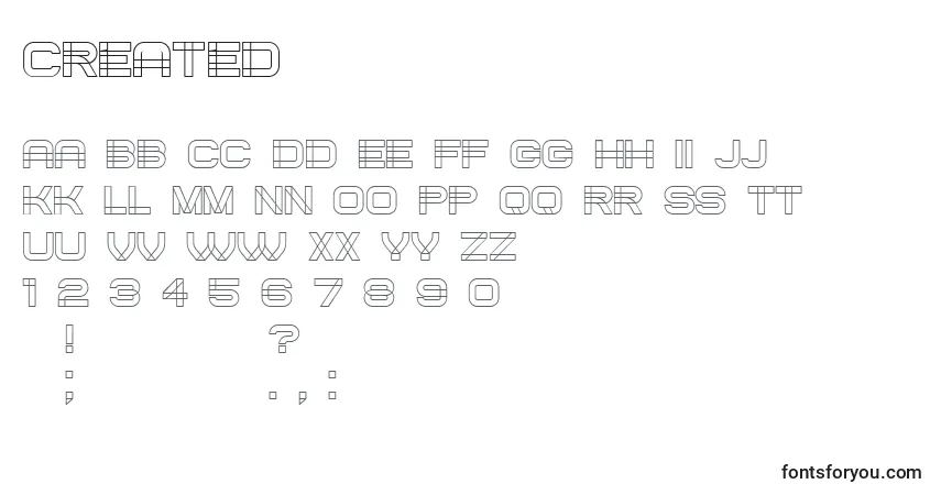 Czcionka Created – alfabet, cyfry, specjalne znaki