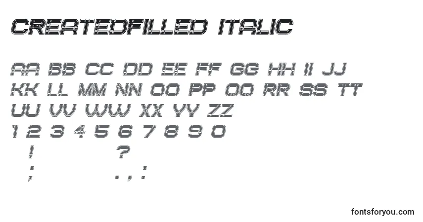 Police CreatedFilled Italic - Alphabet, Chiffres, Caractères Spéciaux