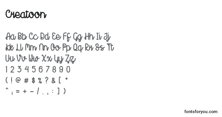 Czcionka Creatoon – alfabet, cyfry, specjalne znaki