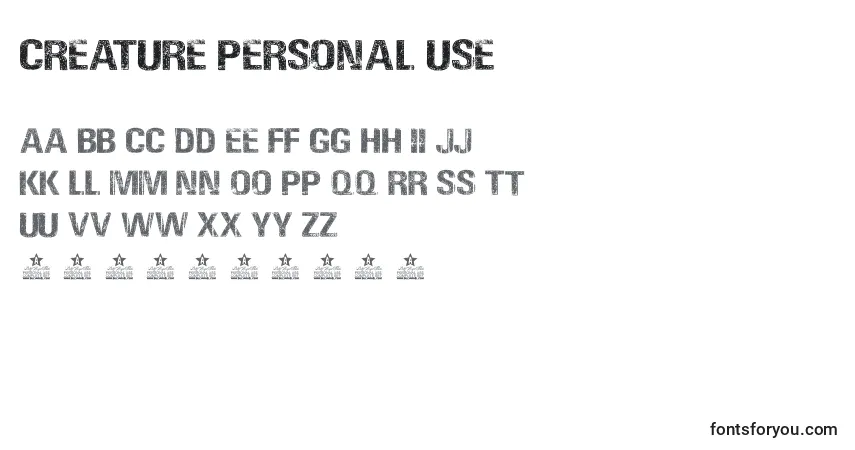 Шрифт CREATURE PERSONAL USE – алфавит, цифры, специальные символы