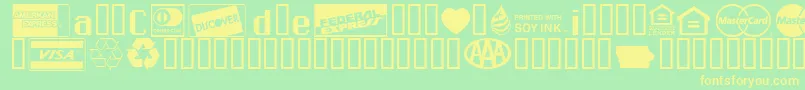 フォントCredit Cards – 黄色の文字が緑の背景にあります