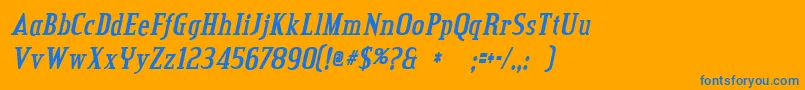 credit valley bold italic-Schriftart – Blaue Schriften auf orangefarbenem Hintergrund
