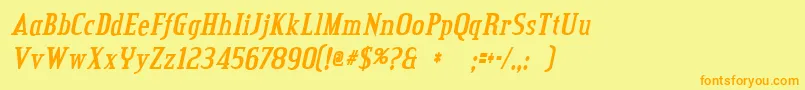 フォントcredit valley bold italic – オレンジの文字が黄色の背景にあります。