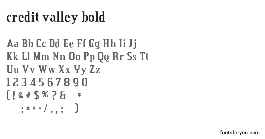 Schriftart Credit valley bold (124178) – Alphabet, Zahlen, spezielle Symbole