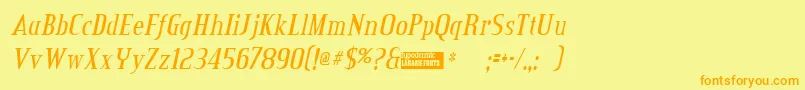 フォントcredit valley italic – オレンジの文字が黄色の背景にあります。