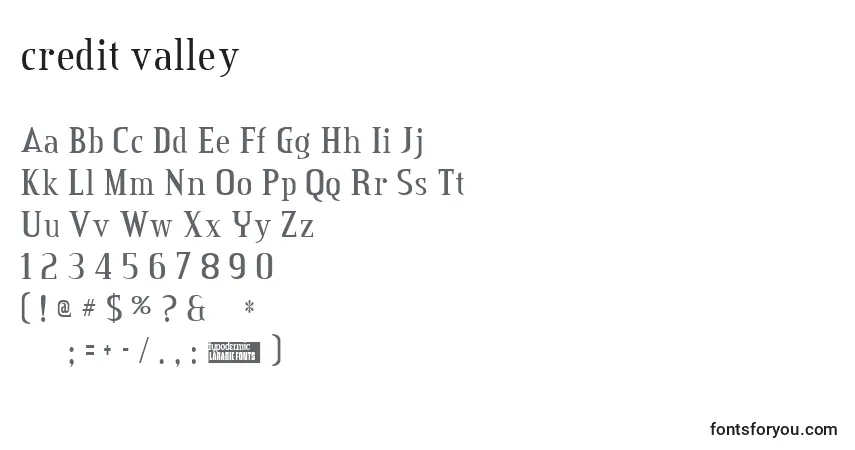 Шрифт Credit valley (124180) – алфавит, цифры, специальные символы