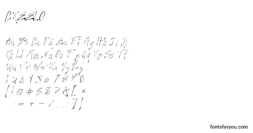 Czcionka CREELO   (124182) – alfabet, cyfry, specjalne znaki
