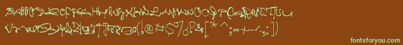 フォントCrazywritten – 緑色の文字が茶色の背景にあります。