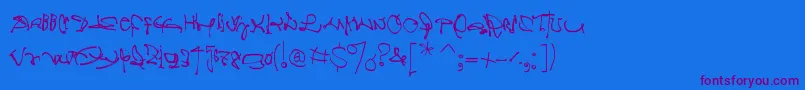 Crazywritten-Schriftart – Violette Schriften auf blauem Hintergrund