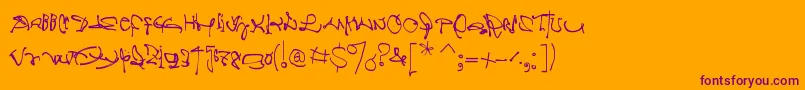 Crazywritten-fontti – violetit fontit oranssilla taustalla