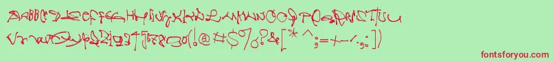Crazywritten-Schriftart – Rote Schriften auf grünem Hintergrund