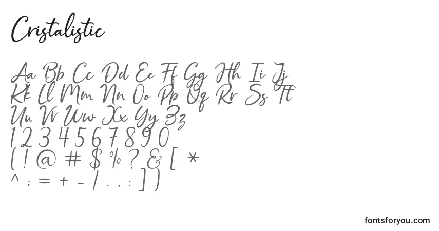 Czcionka Cristalistic – alfabet, cyfry, specjalne znaki