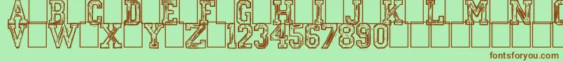 MickeysCollege-fontti – ruskeat fontit vihreällä taustalla
