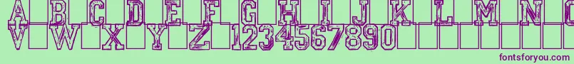 MickeysCollege-fontti – violetit fontit vihreällä taustalla