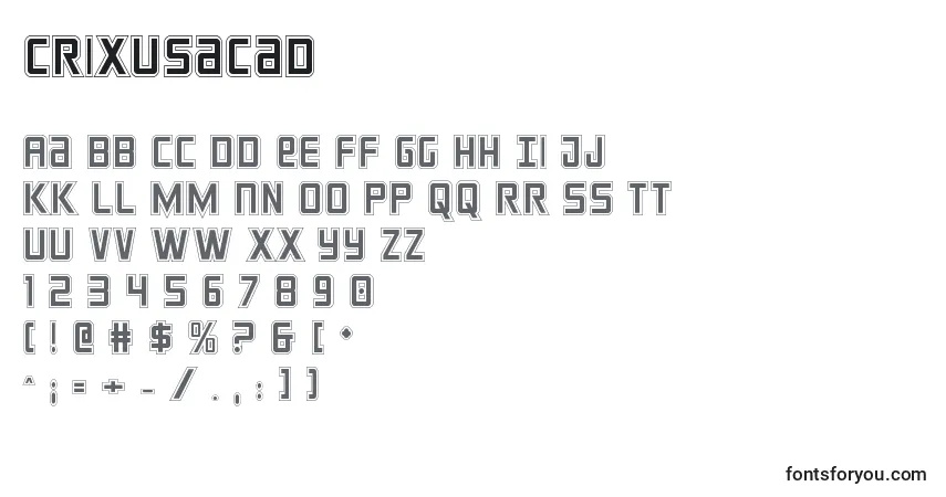 A fonte Crixusacad (124200) – alfabeto, números, caracteres especiais